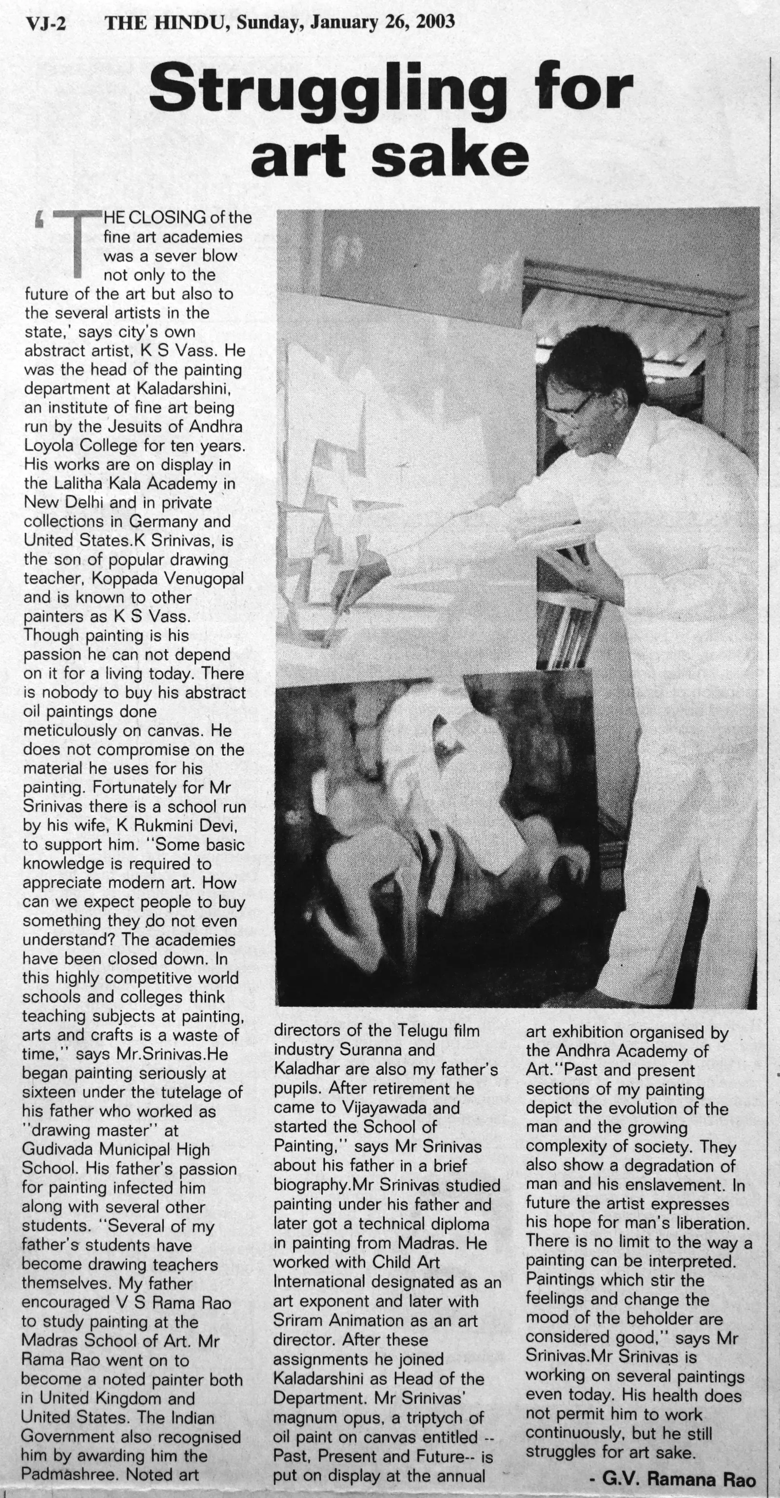 Struggling for art sake newspaper article